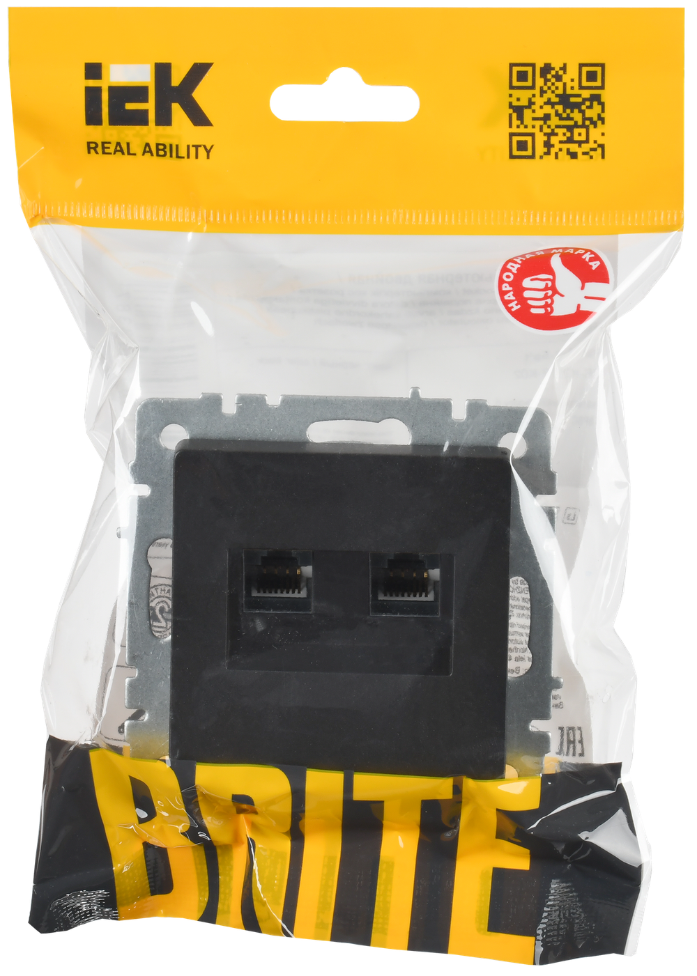 BRITE Розетка компьютерная двойная RJ45 кат.6 РК11-2-БрЧ черный IEK