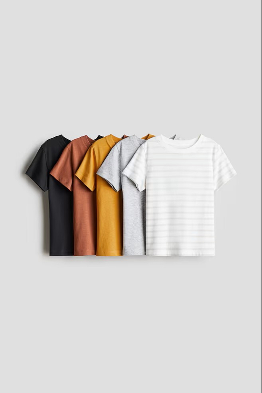 H&M Набор из 5 хлопковых футболок, коричневый