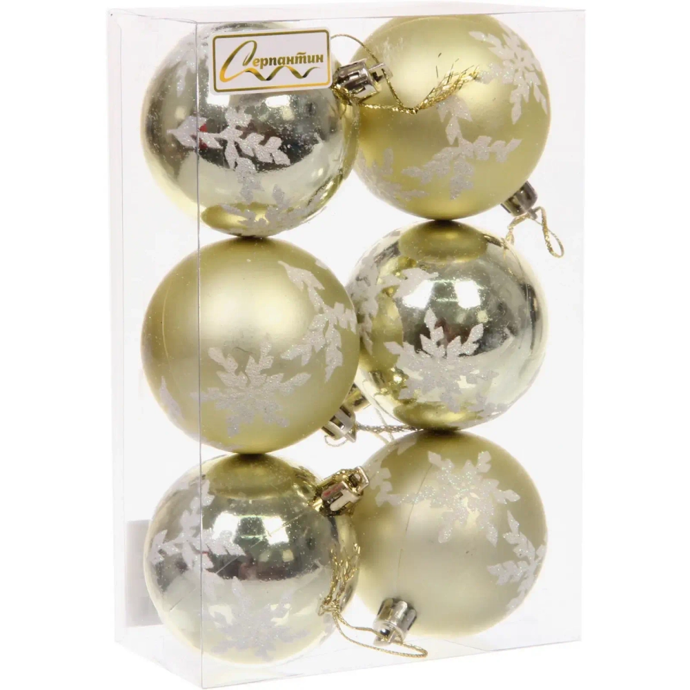 Новогодние шары «Снежный шарм» 6 см (набор 6 шт), Золото