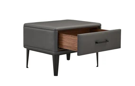 Прикроватная тумбочка Berli с одним ящиком, серая экокожа