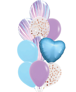 Букет шаров с гелием в лилово-голубых оттенках