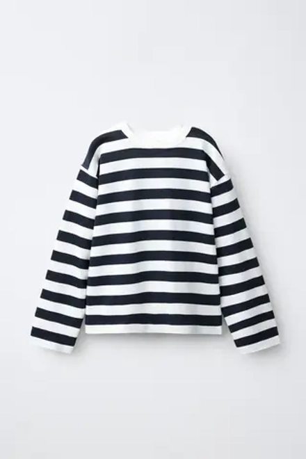 ZARA ФУТБОЛКА В ПОЛОСКУ, СИНИЙ/БЕЛЫЙ