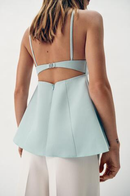 ZARA ТОП С БРЕТЕЛЯМИ И БАСКОЙ, ВОДЯНИСТО-ГОЛУБОЙ
