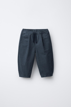 ZARA ТЕПЛЫЕ БРЮКИ BAGGY В КЛЕТКУ, СИНИЙ