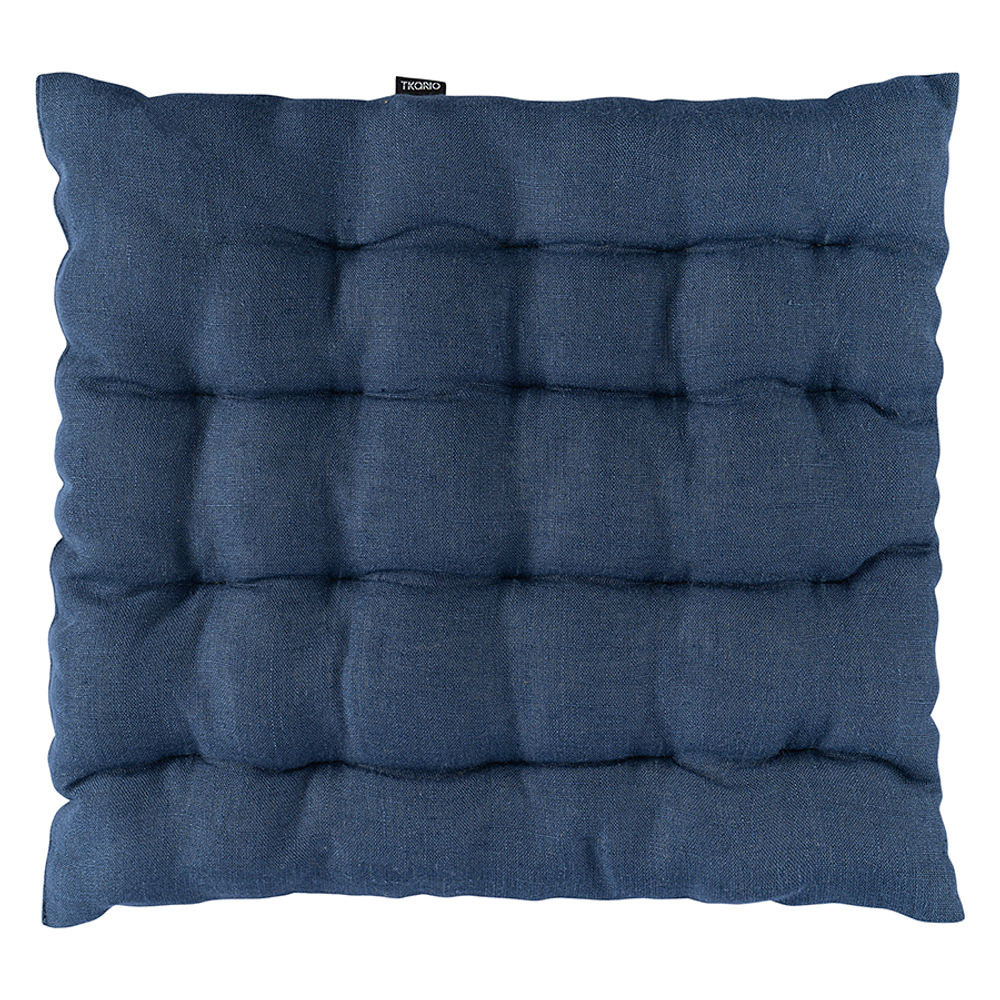 Подушка на стул из стираного льна синего цвета из коллекции essential, 40х40x4 см