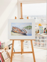 Картина авторская акварельная в паспарту 30х40 см на стену для интерьера "Последний причал"