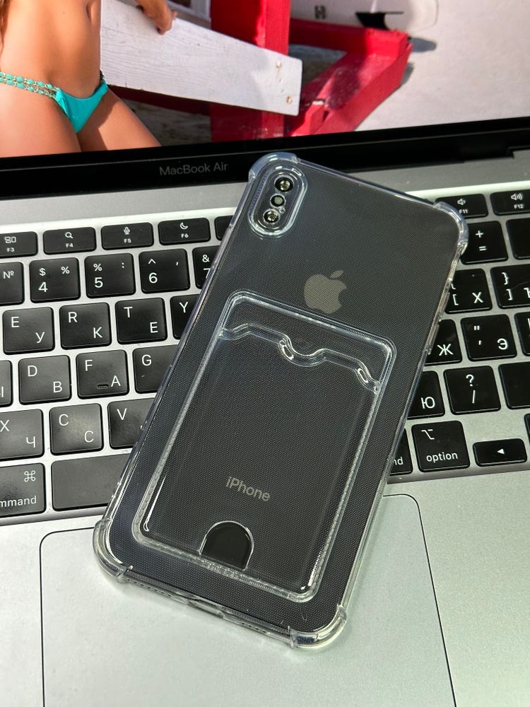 Чехол на iPhone XS Max / с карманом для карт и защитой углов / прозрачный