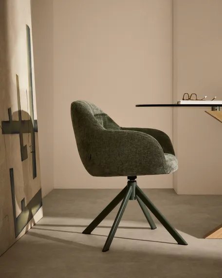 Поворотное кресло Lexa, зеленый шенилл с зелеными ножками