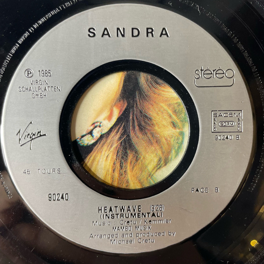 Винтажная виниловая пластинка 7 дюймов (маленькая пластинка) Sandra In The Heat Of The Night (Франция 1985)