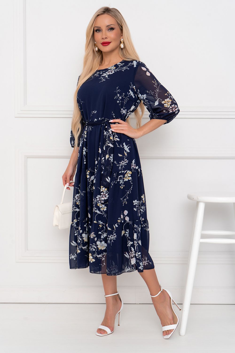 Платье Хелен (темно-синий/цветы) Р11-1075/16 Nikol (Акция)