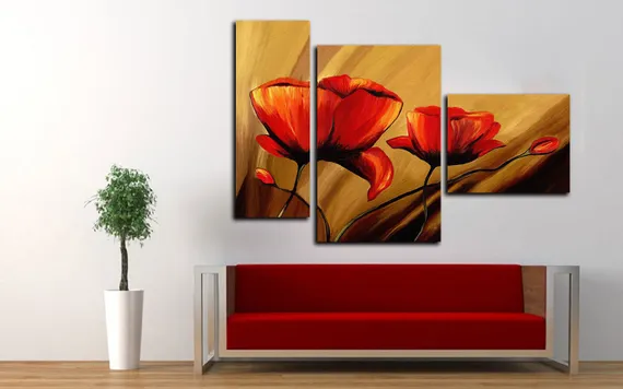 Модульная картина "Янтарные маки"