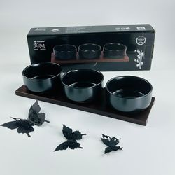 Lenardi 235-030 Набор из 3 салатников 10см на подставке BLACKWOOD в под.уп.(х24)Фарфор