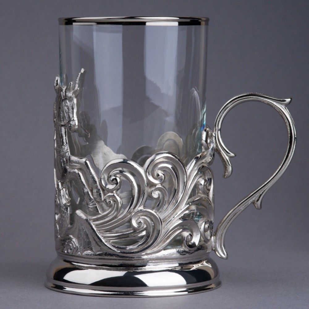 Подстаканник "Георгий Победоносец" никелированный (художественное литье)