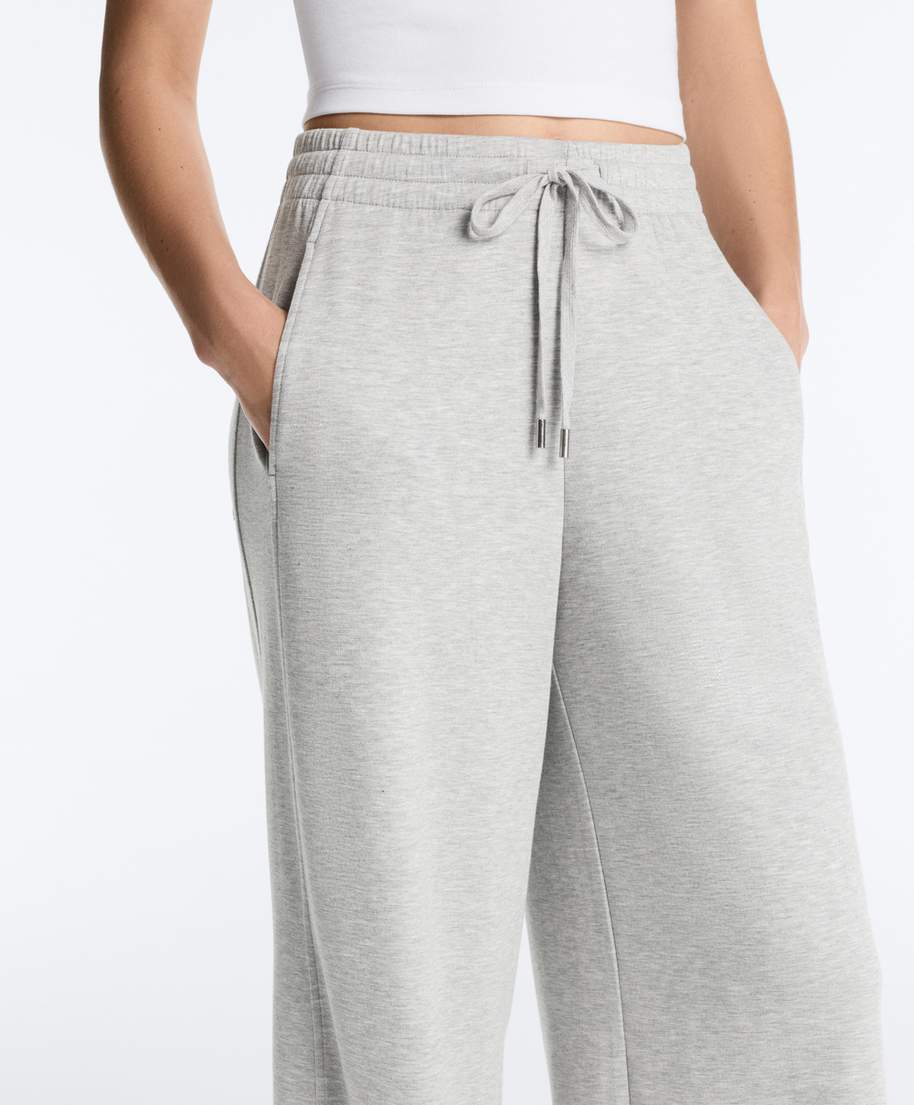 OYSHO Брюки прямого кроя из меланжевого пике, серый меланж