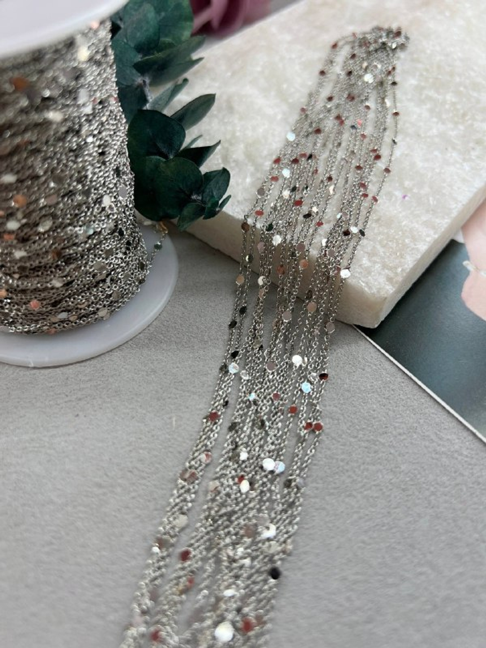 Цепочка «Точка» родий, звено 1-3 мм, 2 метра