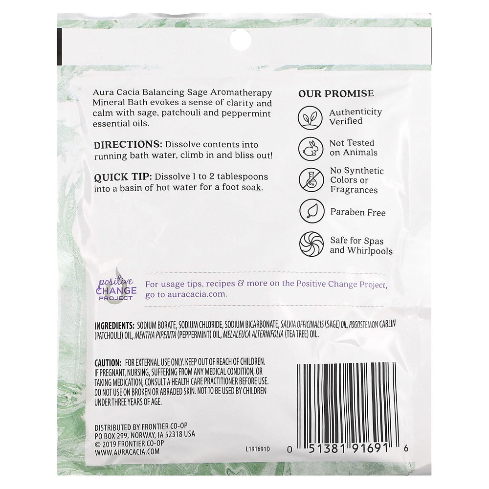 Aura Cacia, Ароматерапевтическая минеральная ванна, шалфей, 70,9 г (2,5 унции)