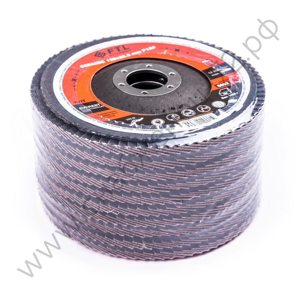 Круг лепестковый с керамическим абразивом для шлифования по нержавеющей стали FTL Everest 29 125 х 22,2 мм P120