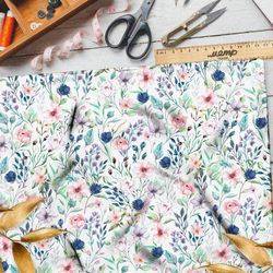 Ткань штапель букеты с листьями и бутонами