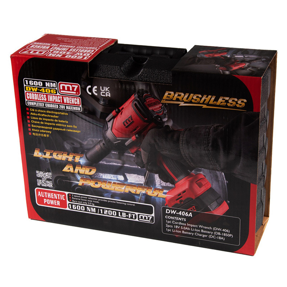 MIGHTY SEVEN (DW-406A) Гайковерт аккумуляторный ударный 1/2", 1600 Нм, 18 В