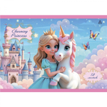 Альбом для рисования 28,5 *19,0 см., 12л., Alingar, на скрепке, мелованный картон (стандарт), 100 г/м2, "Принцессы", 4 дизайна в пленке т/у