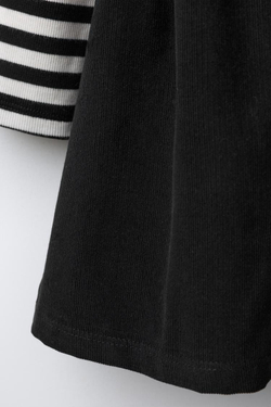 ZARA ПЛАТЬЕ В ПОЛОСКУ ИЗ ВЫШИТОГО МИКРОВЕЛЬВЕТА, ЧЕРНЫЙ