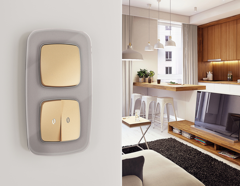 MO601020 Комплект механизма 1-кл проходного выключателя OMEGA Шампань QUANT (OP6010, VM105)