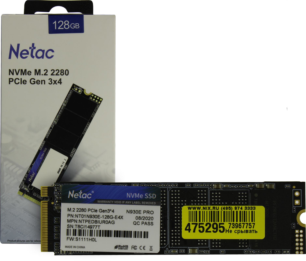 Накопитель SSD 128 Gb M.2 2280 M Netac N930E Pro &lt;NT01N930E-128G-E4X&gt;