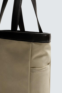 ZARA СУМКА-ШОПЕР ИЗ ТКАНИ, БЕЖЕВЫЙ