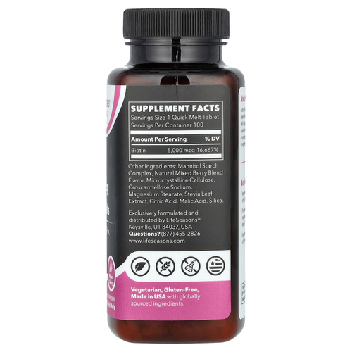 LifeSeasons, Биотин, ягодное ассорти, 5000 мкг, 100 растворимых ингредиентов