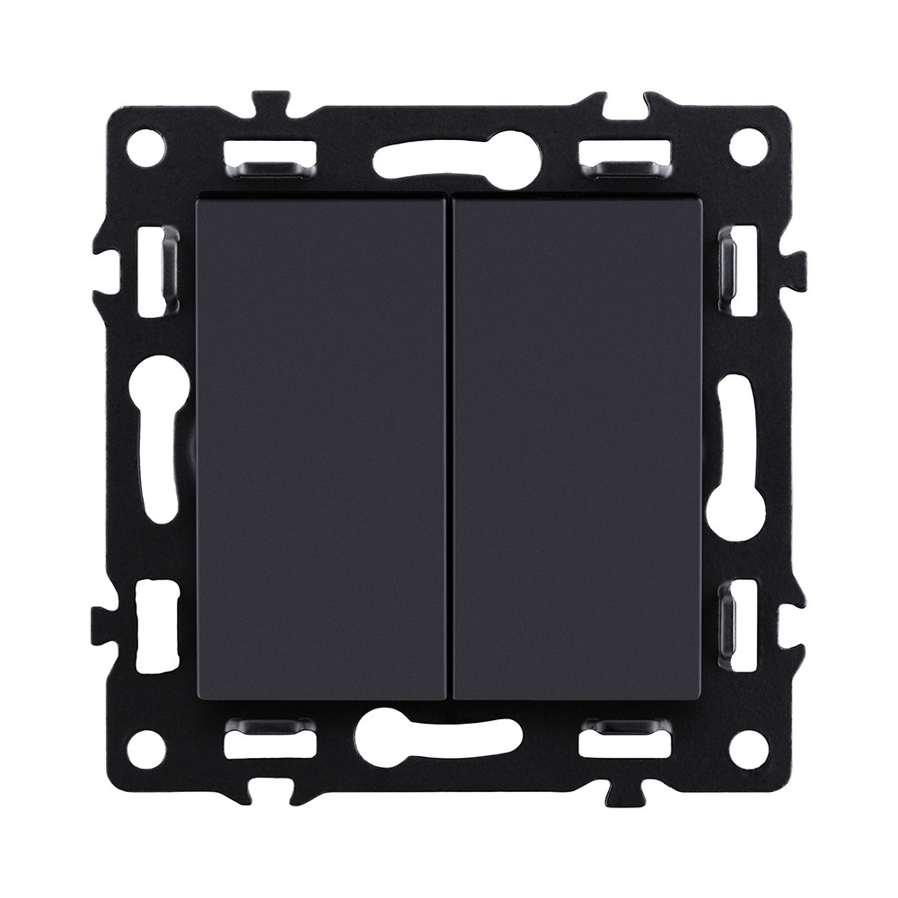Выключатель 2-клавишный проходной 10А/250В, черный Kollinger Asthetik AS-005BK