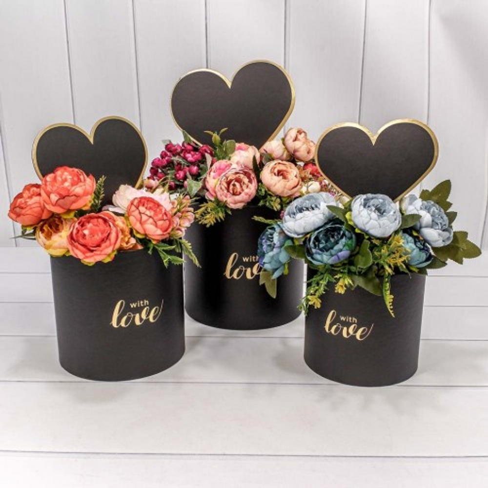 Коробка 19х18.7 см Набор 3 шт "С сердечками" (Черный)