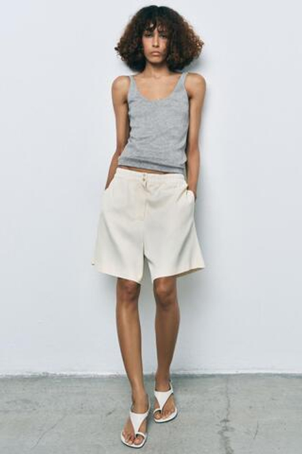 ZARA ТОП В МЕЛКИЙ РУБЧИК, СЕРЫЙ С МЕЛАНЖЕВЫМ ЭФФЕКТОМ