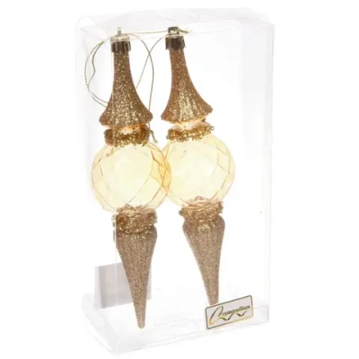 Елочные игрушки «Искры» 5*5*19 см (набор 2 шт), Золото