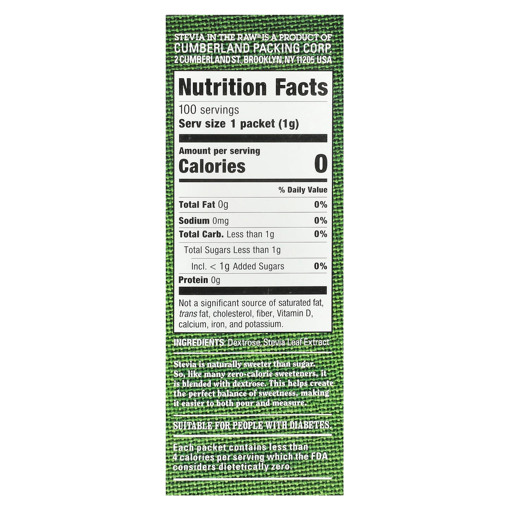 In the Raw, Stevia In The Raw®, нулевой подсластитель, 100 пакетиков, 100 г (3,5 унции)