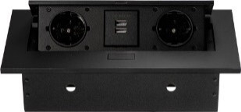 Встраиваемый горизонт.  удлинитель, 2 гнезда, 2*USB, с кабелем, серебро (266х130х68) полуавтомат