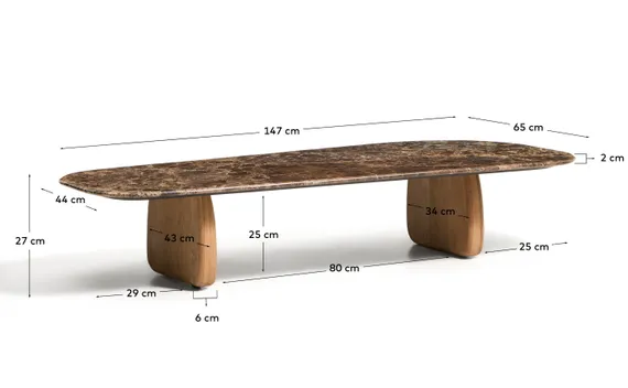 Журнальный столик Pirita, 147x65 см, коричневый мрамор, ножки дуб светлый