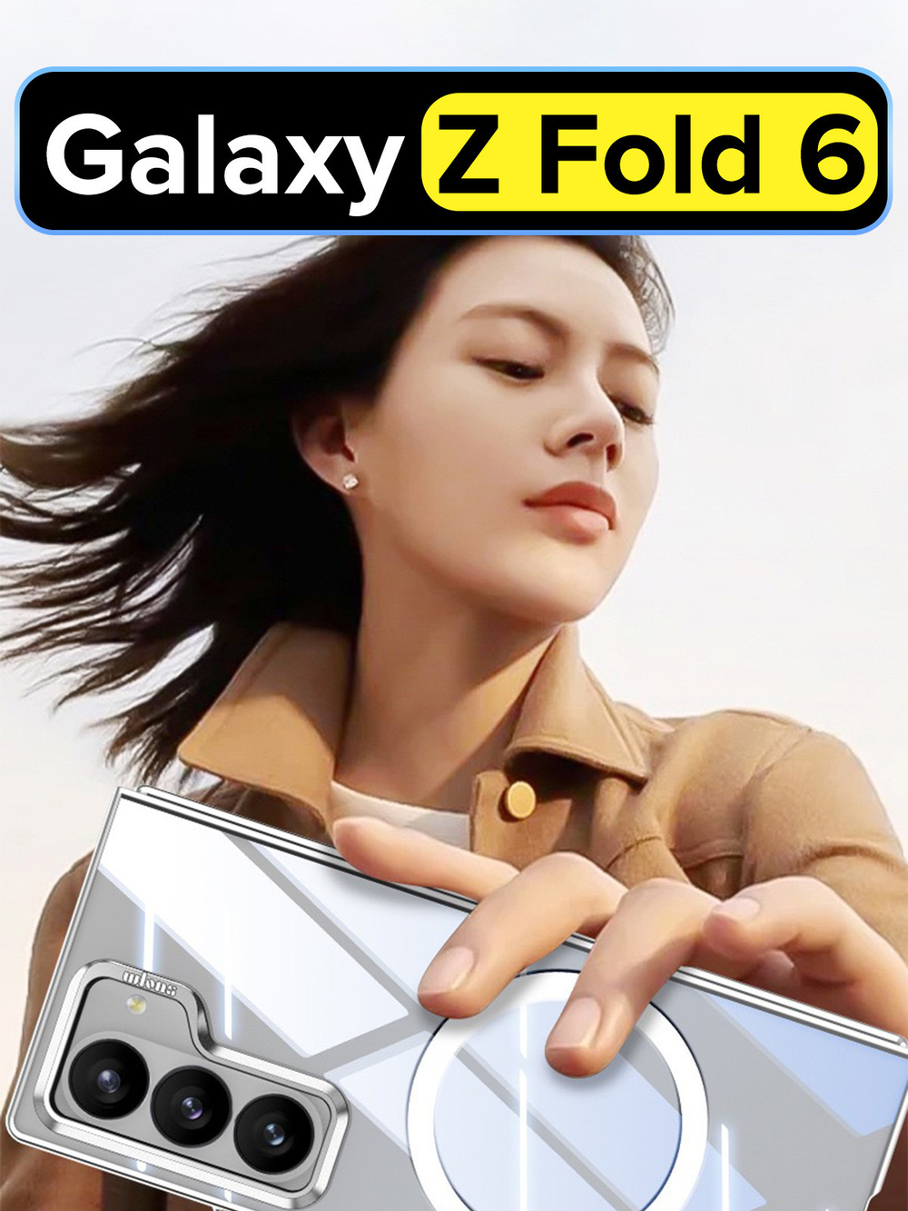 Чехол на заднюю крышку Samsung Galaxy Z Fold 6 WLONS Spirit Shield прозрачный, с MagSafe и металлической подставкой в блоке камеры