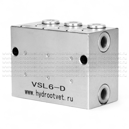 VSL6-D - Питатель для двухлинейных систем смазки с рабочим давлением 400 бар, количество выходов 6, максимальная доза 5 мл/цикл, с фиксированным винтом