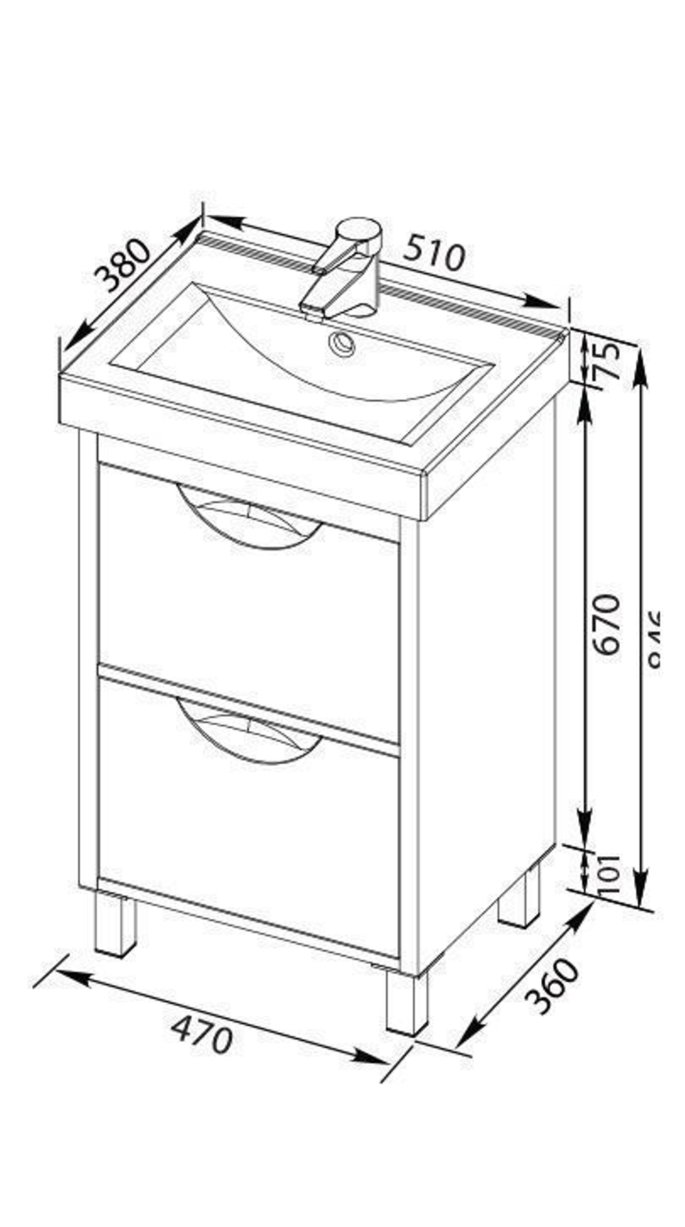 Тумба с раковиной Aquanet Гретта 50 светлый дуб
