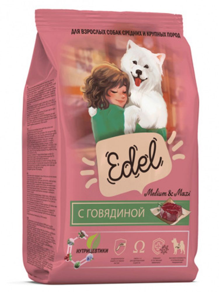 Сухой корм Edel Medium &amp; Maxi Beef для взрослых собак средних и крупных пород с говядиной 2 кг