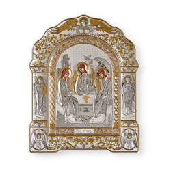 Св. Троица, икона арочная с рамкой, красное дерево 266х335