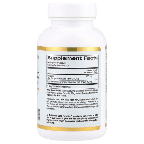 California Gold Nutrition, убихинол (восстановленная форма коэнзима Q10) с PQQ, 120 растительных капсул