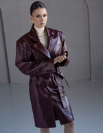 Юбка из эко-кожи с разрезом миди бордо