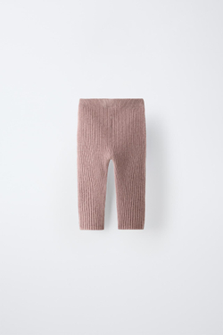 ZARA ЛЕГИНСЫ ИЗ КАШЕМИРА В РУБЧИК, РОЗОВЫЙ