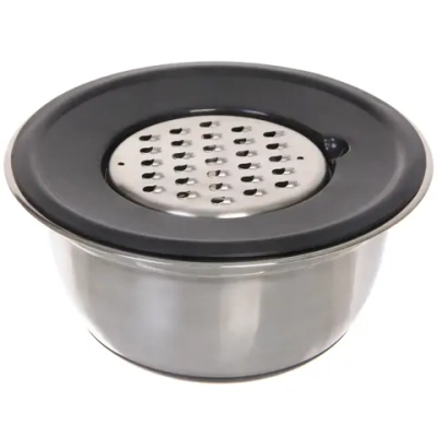 Миска из нержавеющей стали 2л на силиконовом основании 22см с 3-мя насадками-терками