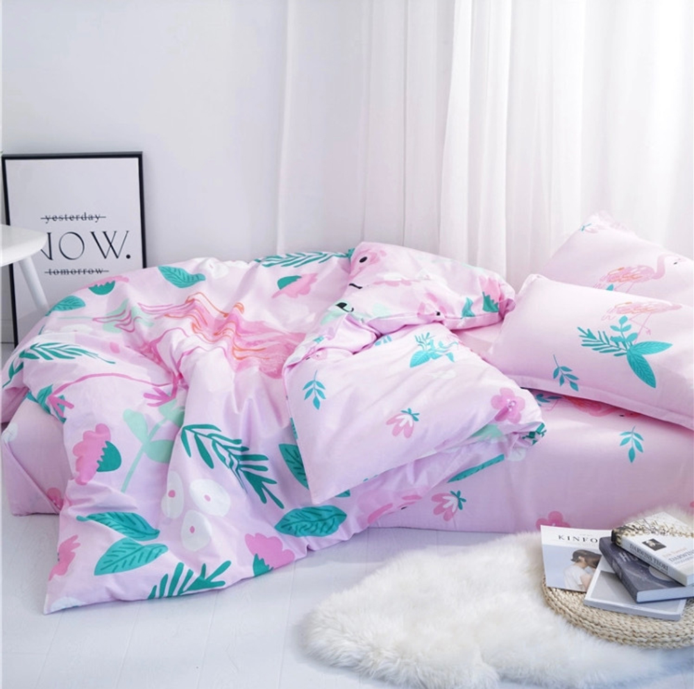 Постельное белье 1.5 Полуторка Сатин Детское Фламинго