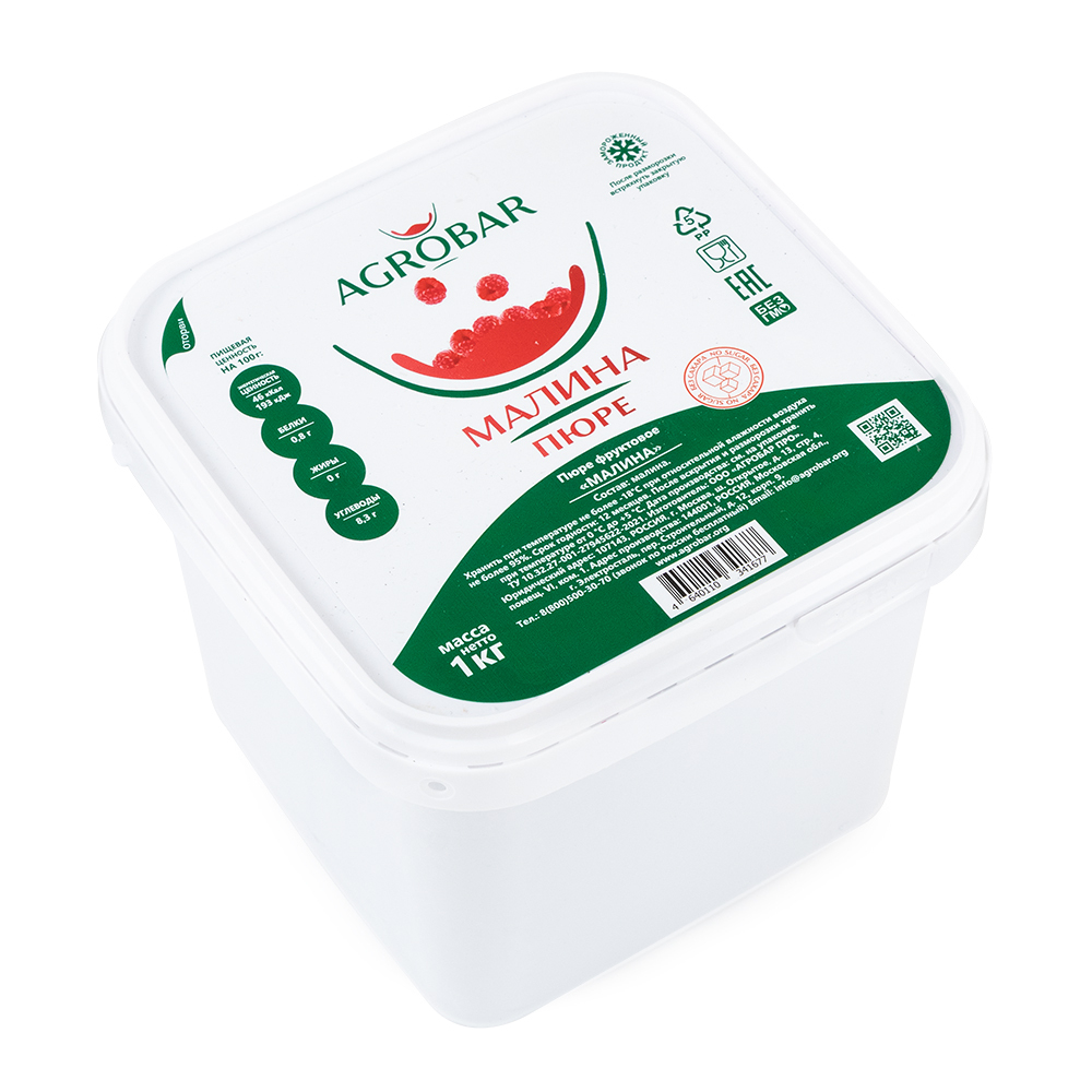 Фруктовое пюре Малина без сахара, Agrobar, Россия, 1кг