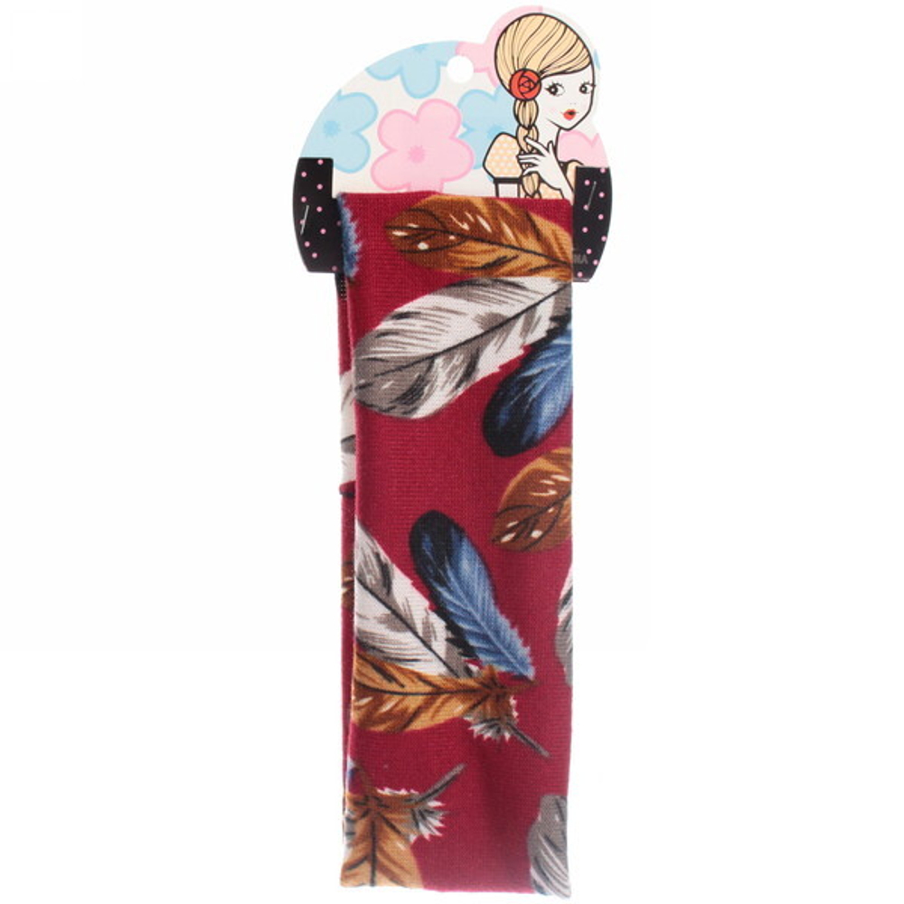 Повязка на голову «Britney Room», принт перо, микс 6 цветов, 20*7см