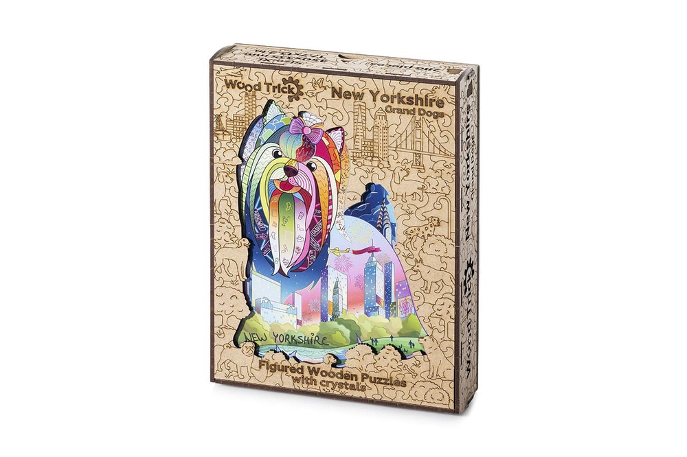 Нью-Йоркшир с кристаллами Swarovski от Wood Trick - сборные пазлы причудливой формы, это картины, которые вы собираете сами