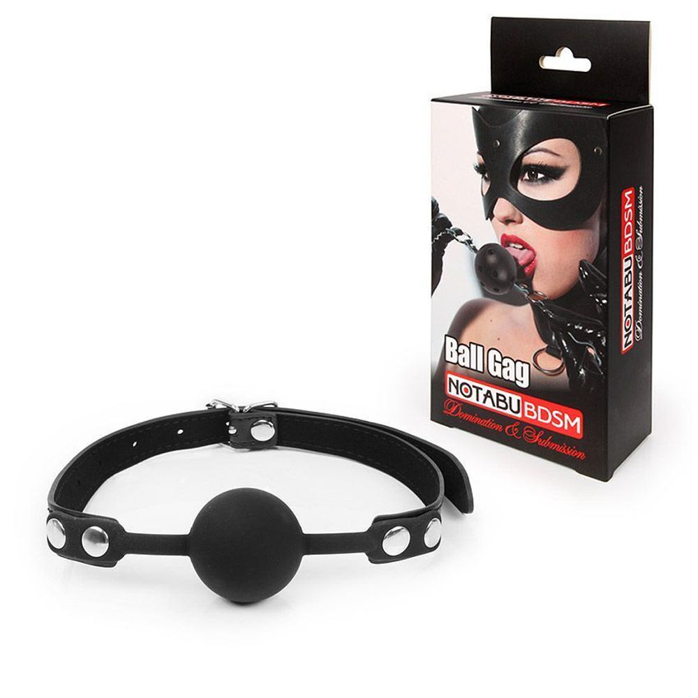 Черный кляп-шарик с регулируемым ремешком (Цвет: черный)